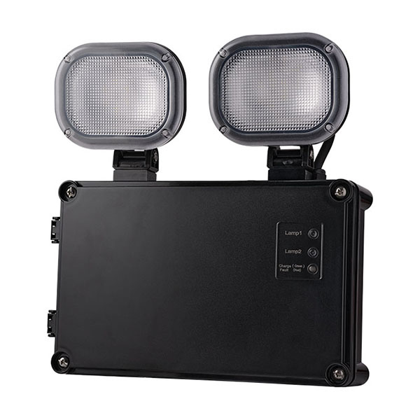 Spectrum 12W LED IP65 Emergency Twin Spot in Black - Non-Maintained - Select Self-Test or Manual Emergency Mode